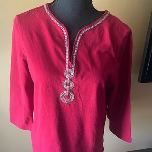 NWT Bob Mackie Wearable Art Red Beaded Blouse